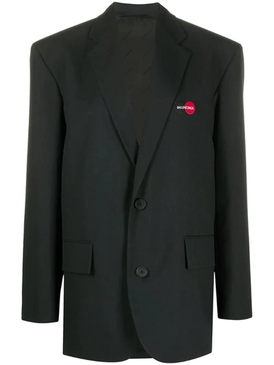 Balenciaga Oversize Uniform Logo Wool Twill Blazer In Black