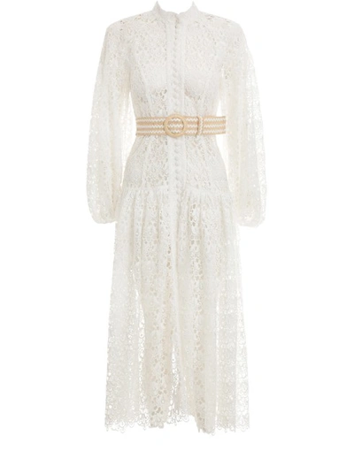 Zimmermann Belted Long Dress In Ivory
