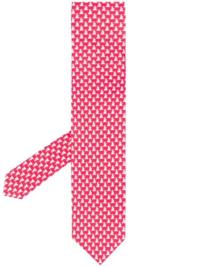 Ferragamo Dog Print Tie In Red