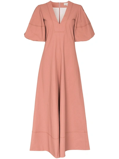 Lee Mathews Queenie Linen And Cotton-blend Maxi Dress In Brown