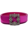 Manolo Blahnik Pink Hangisi Crystal Buckle Satin Belt