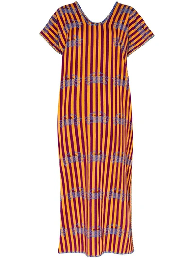 Pippa Holt Striped Crab-print Kaftan In Orange