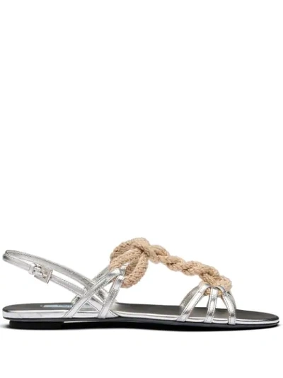 Prada Knotted Rope Sandals In Silver