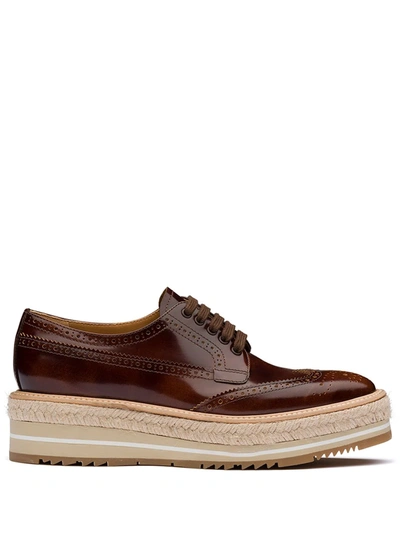 Prada Leather Brogues Lace-up Shoes In Brown