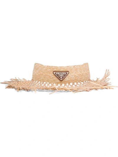 Prada Woven Straw Visor In Neutrals