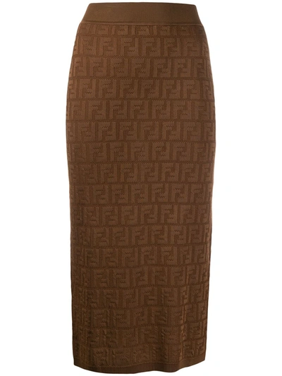 Fendi Ff Micromesh Midi Skirt In Brown