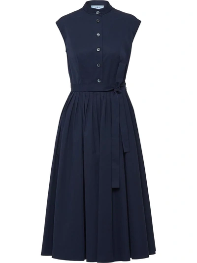 Prada Pleated Midi Dress In Blue
