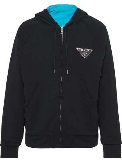 Prada Reversible Logo Patch Hoodie In Black