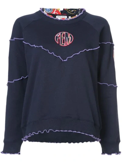 Opening Ceremony Lettuce-edge Raglan Cotton Sweatshirt W/ Patches In Blue