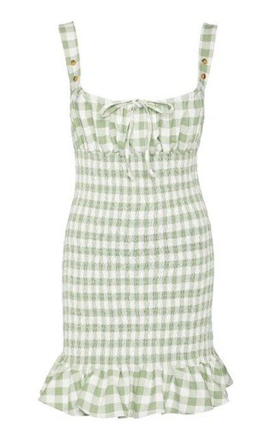 Ciao Lucia Cara Gingham Shirred Poplin Mini Dress In Green | ModeSens