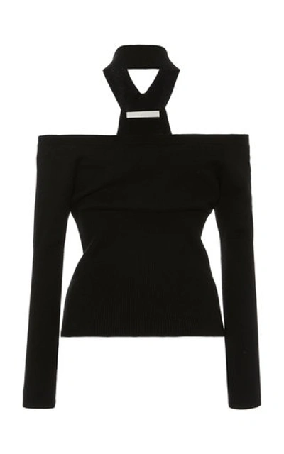 Jonathan Simkhai Lila Off-the-shoulder Jersey Turtleneck Sweater In Black