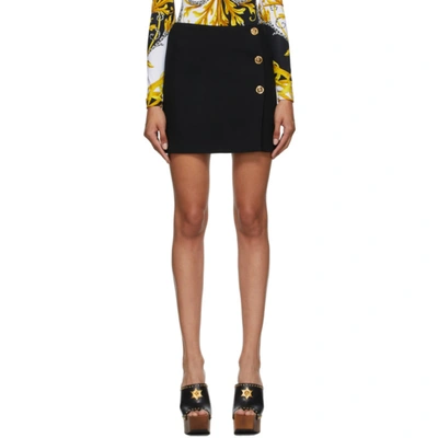 Versace A-line Medusa-button Crepe Mini Skirt In Black