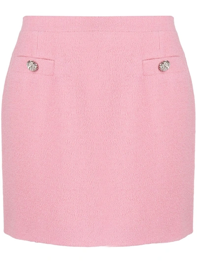 Alessandra Rich Jewel-button Tweed Mini Skirt In Pink