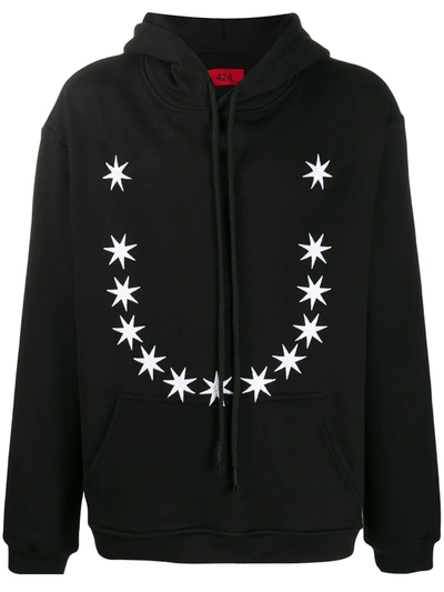 424 Stars Embroidery Cotton Hoodie In Black,white