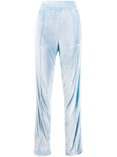 Palm Angels Logo-printed Velour Joggers In Blue