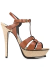 Saint Laurent Brown Tribute 105 Leather And Canvas Sandals