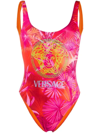 Versace Jungle Print Swimsuit In Pink