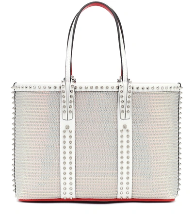 Christian Louboutin Women's Small Cabata Spiked Metallic Mesh & Leather Tote In Snow/white/silver Ab