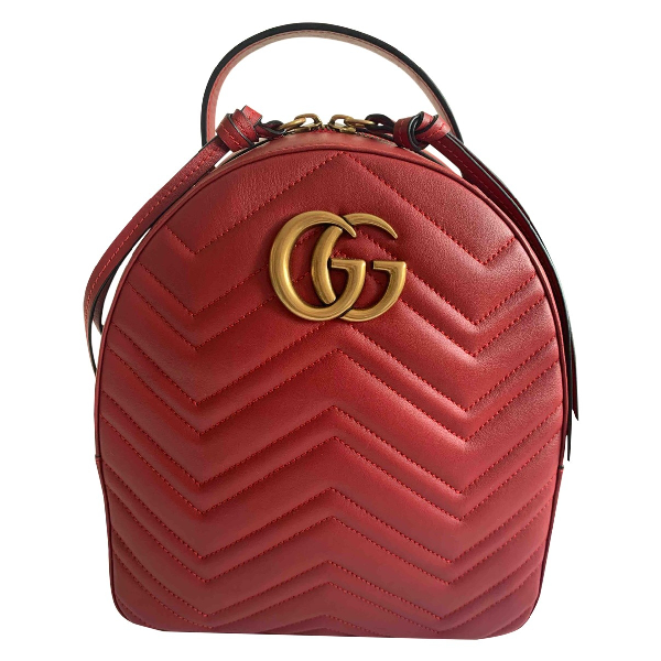 Pre-Owned Gucci Marmont Red Leather Backpack | ModeSens