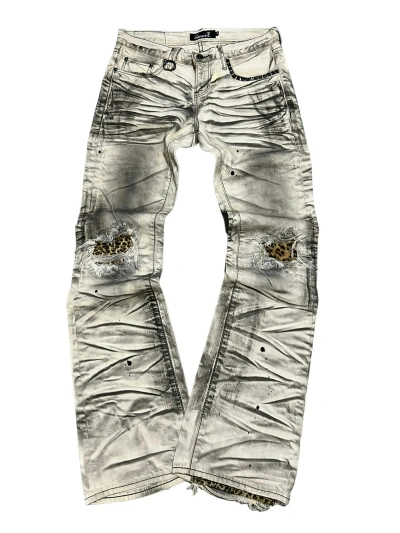 Pre-owned 20471120 X Beauty Beast Cavaria Distressed Mud Wash Studded Bootcut Flared Pants In Dirty White