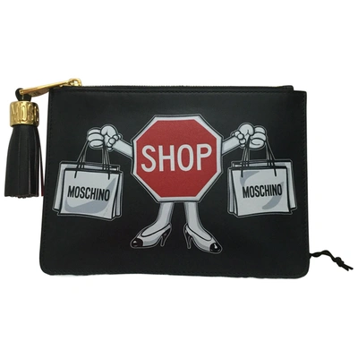 Pre-owned Moschino Leather Clutch Bag In Black