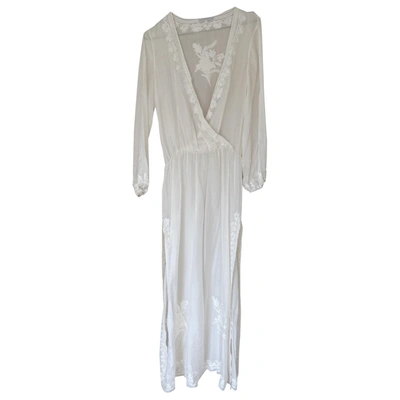 Pre-owned Marie France Van Damme Silk Maxi Dress In White