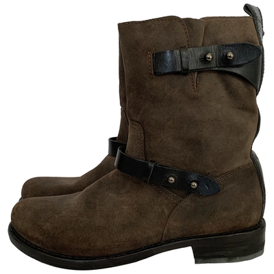 Pre-owned Rag & Bone Leather Biker Boots In Brown