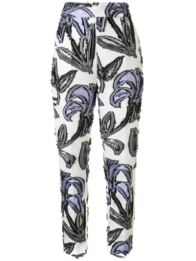 Paule Ka Floral Jacquard Straight-leg Trousers In White