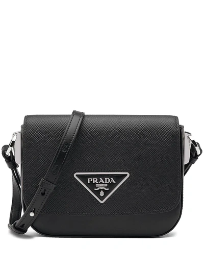 Prada Saffiano Leather Identity Shoulder Bag In Black