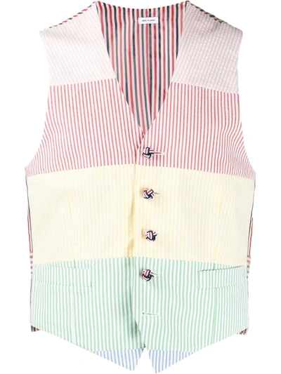 Thom Browne Seerscker Rainbow Stripe Vest In Pink