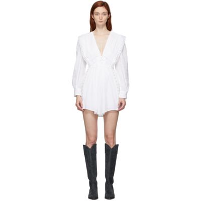 Isabel Marant Yaxo Crochet-trimmed Gathered Cotton-voile Mini Dress In White