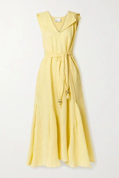 Lisa Marie Fernandez Marguerite Belted Metallic Linen-blend Gauze Midi Dress In Yellow