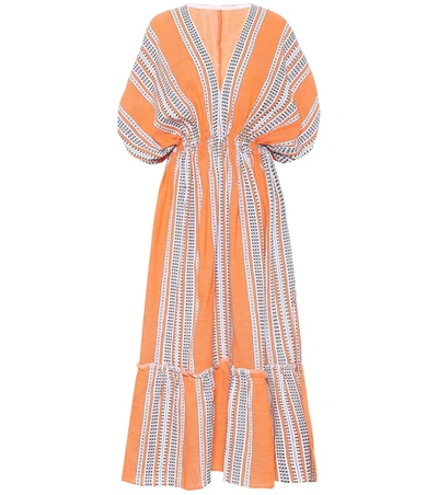 Lemlem Amira Printed Cotton-blend Gauze Midi Dress In Orange