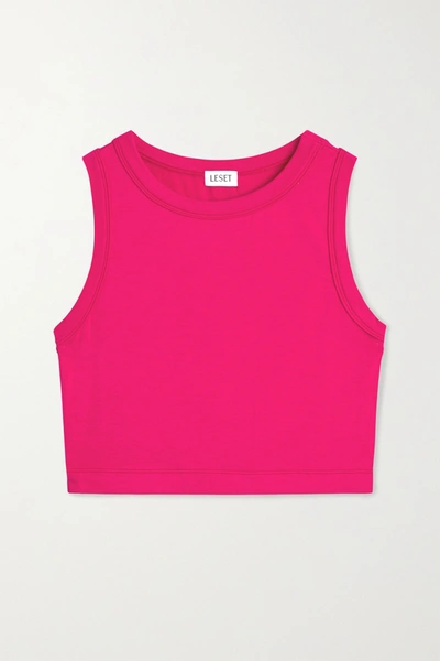 Leset Cropped Stretch-terry Tank In Bright Pink