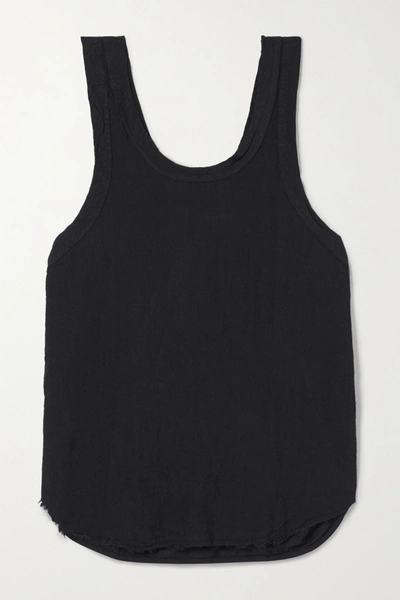 Bassike Organic Cotton-trimmed Frayed Linen-jersey Tank In Black