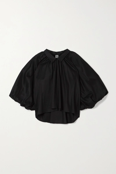 Totême Kerala Oversized Gathered Lyocell And Cotton-blend Blouse In Black