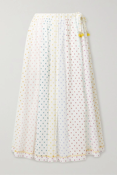 Zimmermann Bellitude Tasseled Paneled Polka-dot Cotton-voile Midi Skirt In Ivory