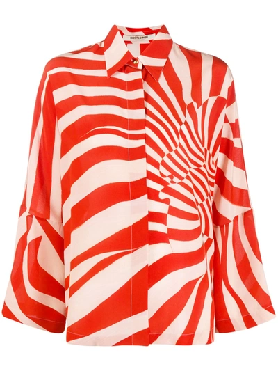 Roberto Cavalli Zebra Avantgarde Print Silk Shirt In Neutrals