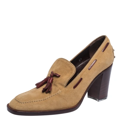 Pre-owned Tod's Tan Suede Tassel Loafer Pumps Size 37 In Brown
