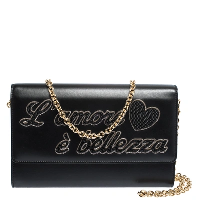 Pre-owned Dolce & Gabbana Black Leather L'amore &egrave; Bellezza Chain Clutch