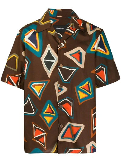 Costumein Geometric-print Short Sleeve Shirt In Brown