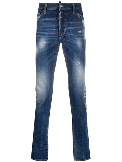 Dsquared2 Stenciled-print Skinny Jeans In Blue