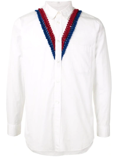 Pre-owned Comme Des Garçons V-neck Knit Trim Shirt In White
