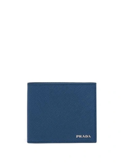 Prada Saffiano Colour Block Wallet In Blue