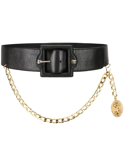 Pre-owned Chanel Medallion Charm Buckle Belt In Black