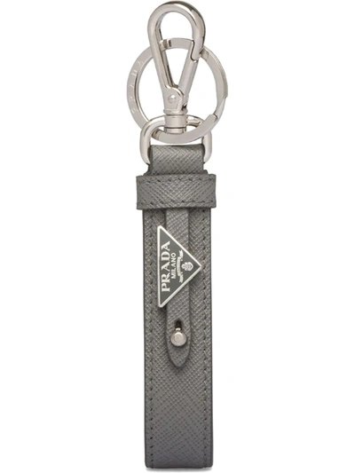 Prada Saffiano Leather Loop Keyring In Grey