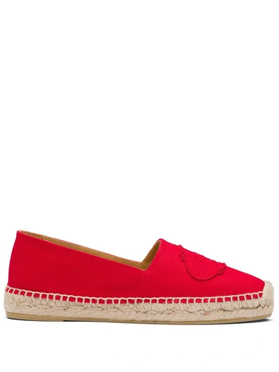 Prada Embroidered Logo Espadrilles In Red