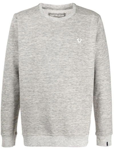 True Religion Marled Crew Neck Sweatshirt In Grey
