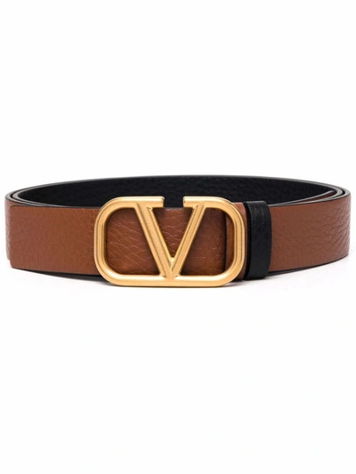 Valentino Garavani Vlogo Signature Buckle Leather Belt In Selleria Nero