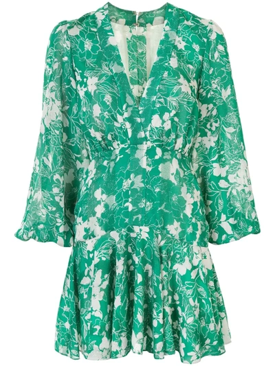Alexis Long Sleeve Floral Print Dress In Emerald Floral